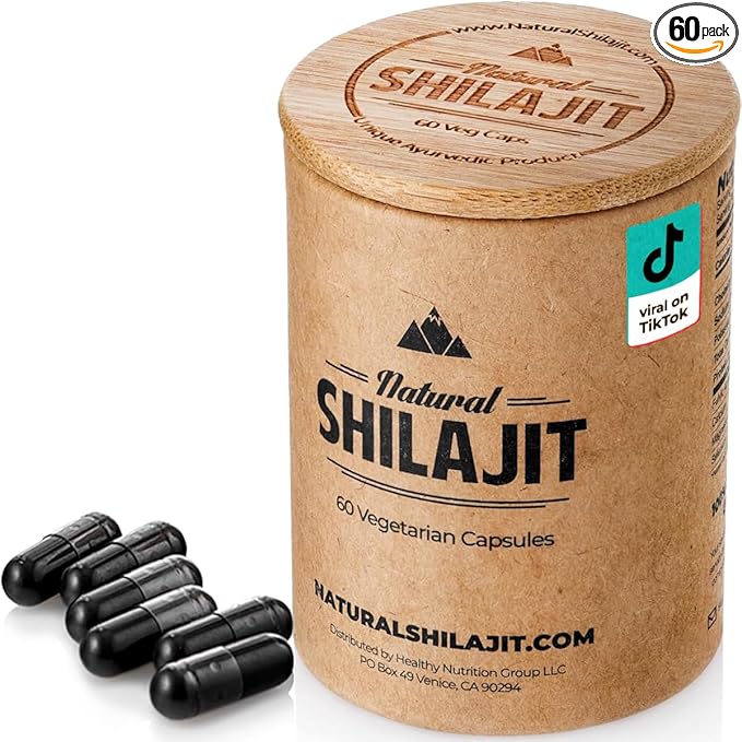 NATURAL SHILAJIT Capsules (1-2 Months Supply) - 60 Count - Shilajit for Men & Women with Fulvic Acid & Trace Minerals, Plant Based Nutrients for Energy, Immune Support & Vitality