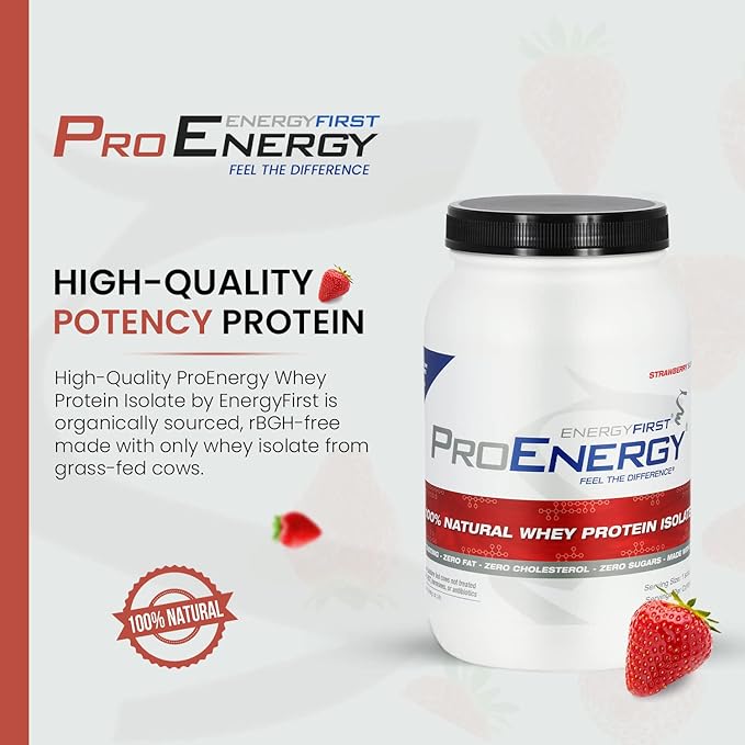 EnergyFirst Grass-Fed Strawberry Whey Protein Isolate (2lb) | High-Protein Shake for Meal Replacement & Recovery | Non-GMO, Gluten-Free, 37 Servings