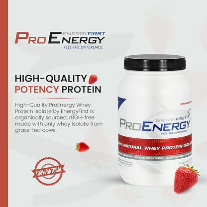 EnergyFirst Grass-Fed Strawberry Whey Protein Isolate (2lb) | High-Protein Shake for Meal Replacement & Recovery | Non-GMO, Gluten-Free, 37 Servings