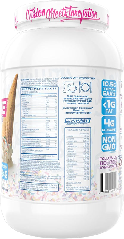 VMI Sports | Protolyte Whey Isolate Protein Powder | Low-Calorie 100% Whey Protein Isolate | Non-GMO Low Sugar Lactose Free and Gluten Free - 1.6 Pound (Vanilla Ice Cream Cone)