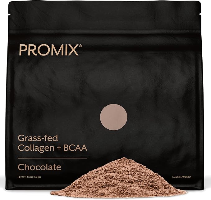 Promix Collagen Peptides and BCAA, Chocolate, 2.5lb Bulk - Hydrolyzed Collagen Protein Promotes Healthy Skin, Bones, Joints & Recovery Support - Add to Shakes, Smoothies, Beverages & Baking recipes.