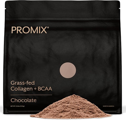 Promix Collagen Peptides and BCAA, Chocolate, 2.5lb Bulk - Hydrolyzed Collagen Protein Promotes Healthy Skin, Bones, Joints & Recovery Support - Add to Shakes, Smoothies, Beverages & Baking recipes.