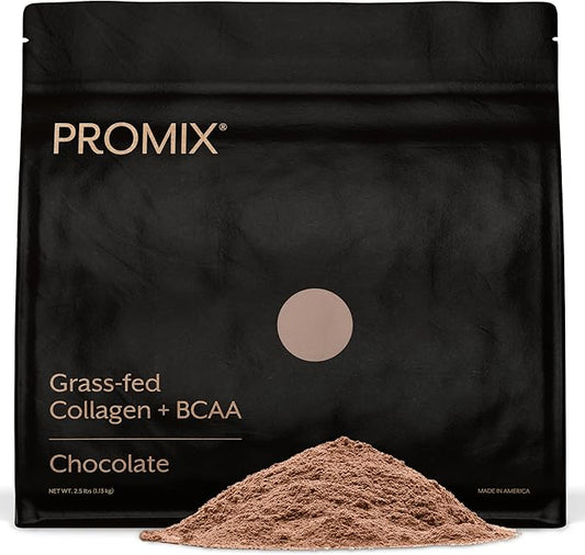 Promix Collagen Peptides and BCAA, Chocolate, 2.5lb Bulk - Hydrolyzed Collagen Protein Promotes Healthy Skin, Bones, Joints & Recovery Support - Add to Shakes, Smoothies, Beverages & Baking recipes.