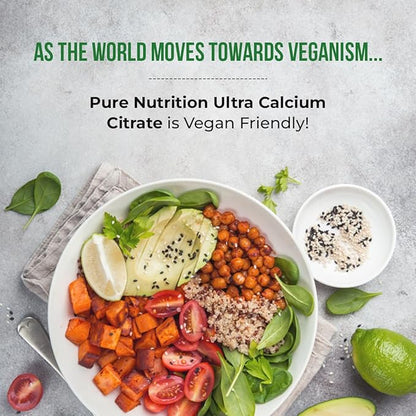 Pure Nutrition Ultra Calcium Citrate Malate | 1000mg Highly absorbable Calcium Supplement with Calcium Citrate Malate, Vitamin D3, Magnesium and Zinc | Non-GMO | Gluten-Free | 180 Veg Tabs