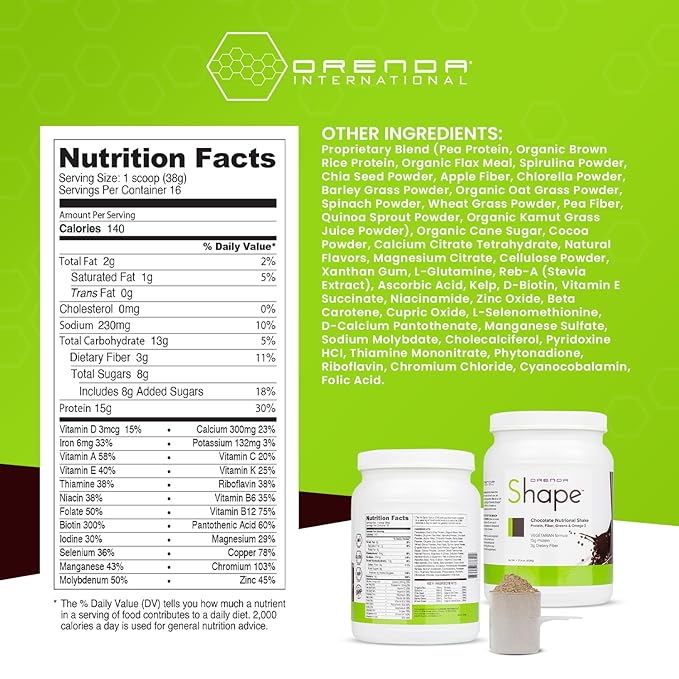 Orenda Shape®: Chocolate Flavor: Plant-Powered Protein Shake with Pea & Brown Rice Protein Blend, Green Superfoods, and Fiber-Rich Goodness | Ready-to-Serve Nourishment - 21.4oz