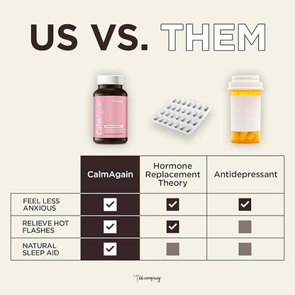 BB Company CalmAgain Menopause Support, Relief & Hormone Balance - Nervousness Relief, Mood Support, Hot Flashes, Night Sweats - Feel Calm - Antioxidant Rich Siberian Rhubarb, Sage, Saffron (30 Ct)