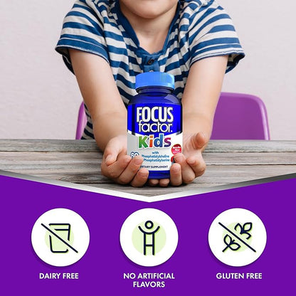 Focus Factor Kids Complete Daily Chewable Vitamins: Multivitamin & Neuro Nutrient (Brain Function) w/Vitamin B12, C, D3-60 Count