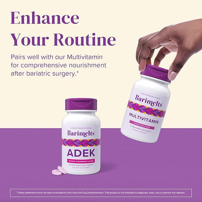 Barimelts ADEK - 60 Fast-Dissolving Tablets (2-Month Supply) - Sugar-Free Bariatric Vitamins for Women Including Vitamin A, Vitamin D, Vitamin E & Vitamin K, Natural Strawberry Flavor