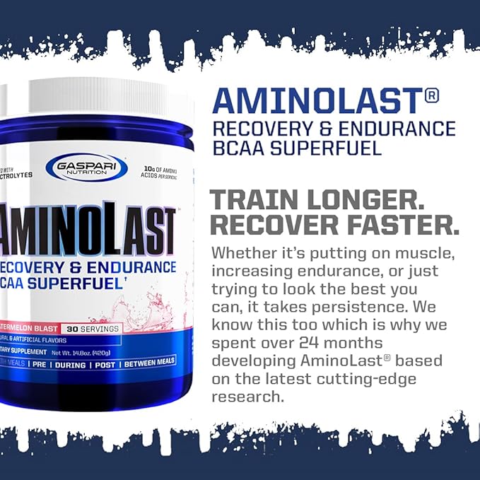 Gaspari Nutrition Aminolast, Recovery and Endurance BCAA Superfuel, 2:1:1 Amino Acid Ratio, Fueled with Electrolytes (30 Servings, Kiwi Strawberry)