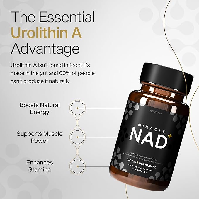 Miracle NAD with Urolithin A Supplement, Nicotinamide Adenine Dinucleotide NAD+, Nicotinamide Riboside NR, Trans Resveratrol for Men and Women - Anti Aging, Cellular Energy - 60 Capsules