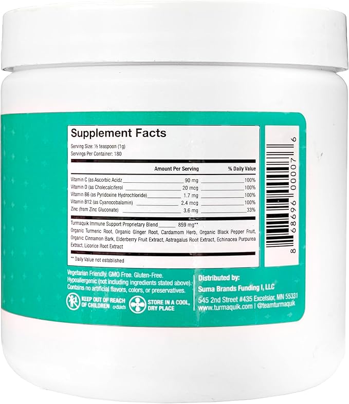 Turmaquik Organic Golden Milk Turmeric Powder, Immune Support + Superfood Blend of Ginger, Black Pepper, Curcumin, Cinnamon, Cardamom + Vitamins C, D, B6, B12, Zinc (3.2 Ounce)