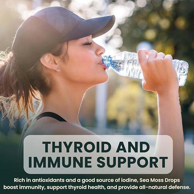 Irish Sea Moss Liquid Drops: Organic Sea Moss Supplement with Elderberry, Black Seed Oil, Turmeric, Quercetin - Detox Cleanse & Thyroid, Immune, Joint, Skin Support for Women & Men - Strawberry Flavor