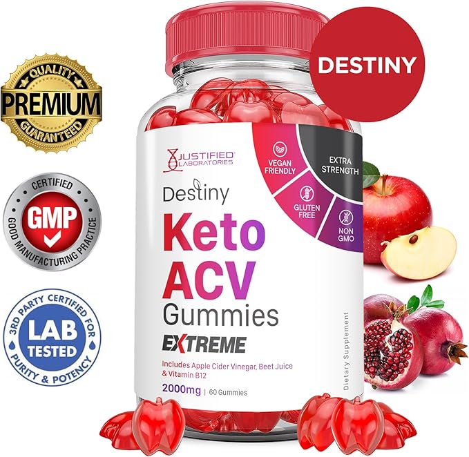 Destiny Keto ACV Gummies Extreme 2000MG Destiny Keto Gummies Advanced Formula Apple Cider Vinegar with Pomegranate Beet Juice Powder B12 Vegan Non GMO 60 Gummys