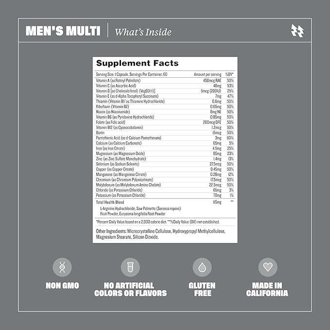 Health by Habit Mens Multi Supplement 2 Pack (120 Capsules) - 23 Essential Vitamins and Minerals, Supports General Health & Wellness, Non-GMO, Sugar Free (2 Pack)