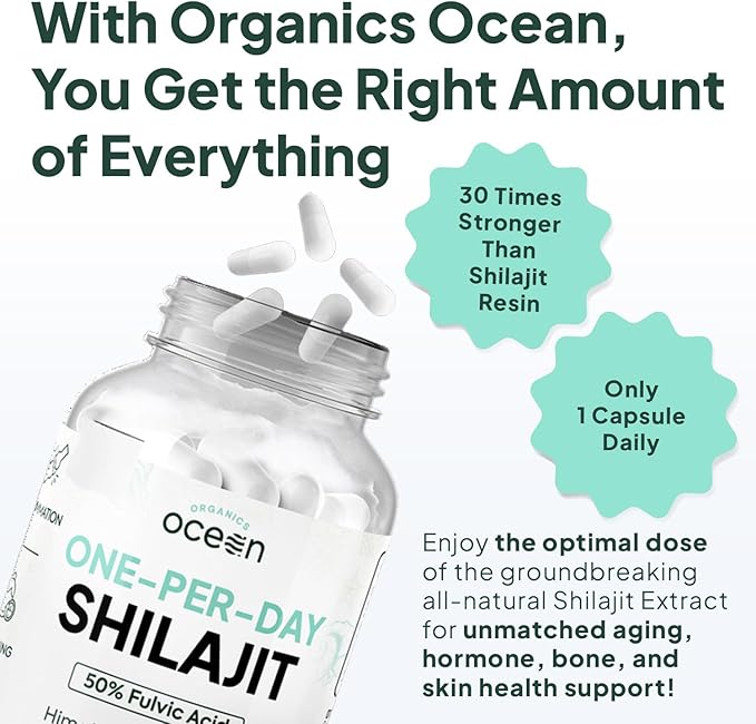 One-Per-Day Shilajit for Men and Women - Natural Shilajit Supplement for Age-Defying, Bone Strength, Hormone Support and More - 30 Shilajit Capsules