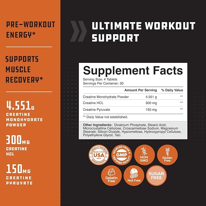 High Strength Tri Phase Creatine Pills - Muscle Mass Gainer and Muscle Recovery Creatine HCL Pyruvate and Creatine Monohydrate Pills - Optimal Muscle Builder Creatine Supplement for Men and Women