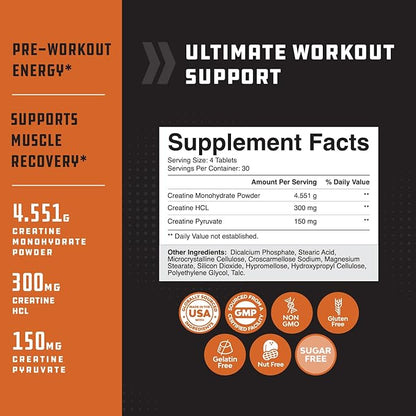 High Strength Tri Phase Creatine Pills - Muscle Mass Gainer and Muscle Recovery Creatine HCL Pyruvate and Creatine Monohydrate Pills - Optimal Muscle Builder Creatine Supplement for Men and Women