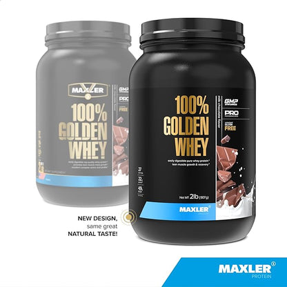 Maxler 100% Golden Whey Protein - 22g Protein per Serving - Premium Whey Protein Powder for Pre Post Workout - Fast-Absorbing Whey Concentrate Isolate & Hydrolysate Blend - Milk Chocolate Protein 2 lb
