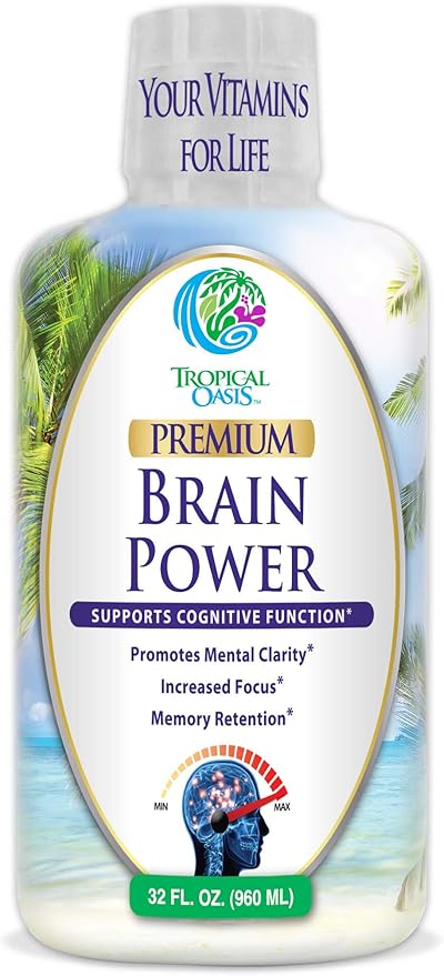 Tropical Oasis - Brain Power | Liquid Nootropic Supplement - Promotes Mental Clarity, Focus, and Memory Retention (Unflavored, 32 Servings)