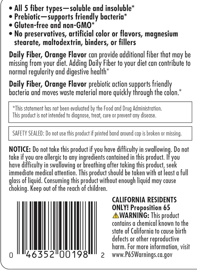 Yerba Prima Orange Daily Fiber Formula 1pound - Non-GMO, Gluten Free, Made in The USA, Delicious Natural Orange Flavor