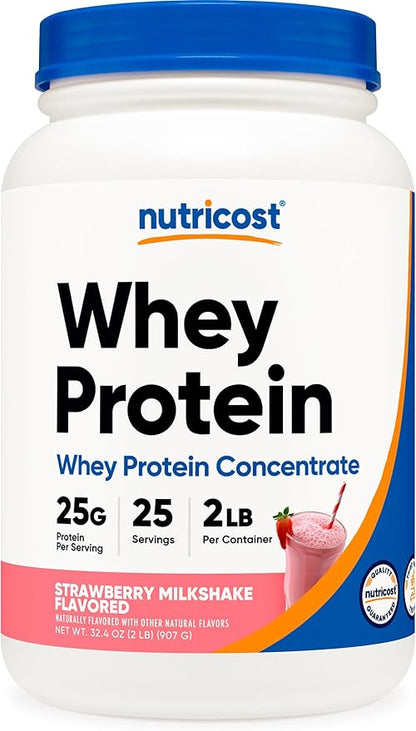 Nutricost Whey Protein Concentrate (Strawberry Milkshake) 2LBS - Gluten Free & Non-GMO