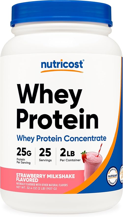 Nutricost Whey Protein Concentrate (Strawberry Milkshake) 2LBS - Gluten Free & Non-GMO