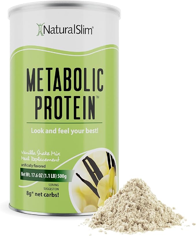 NaturalSlim Metabolic Whey Protein Powder Vanilla – Low Carb, Meal Replacement Shake w/Vitamins, Minerals & Amino Acid L-Glutamine | Great Taste and Very Filling Protein Shake, 10 Servings, 17.6oz