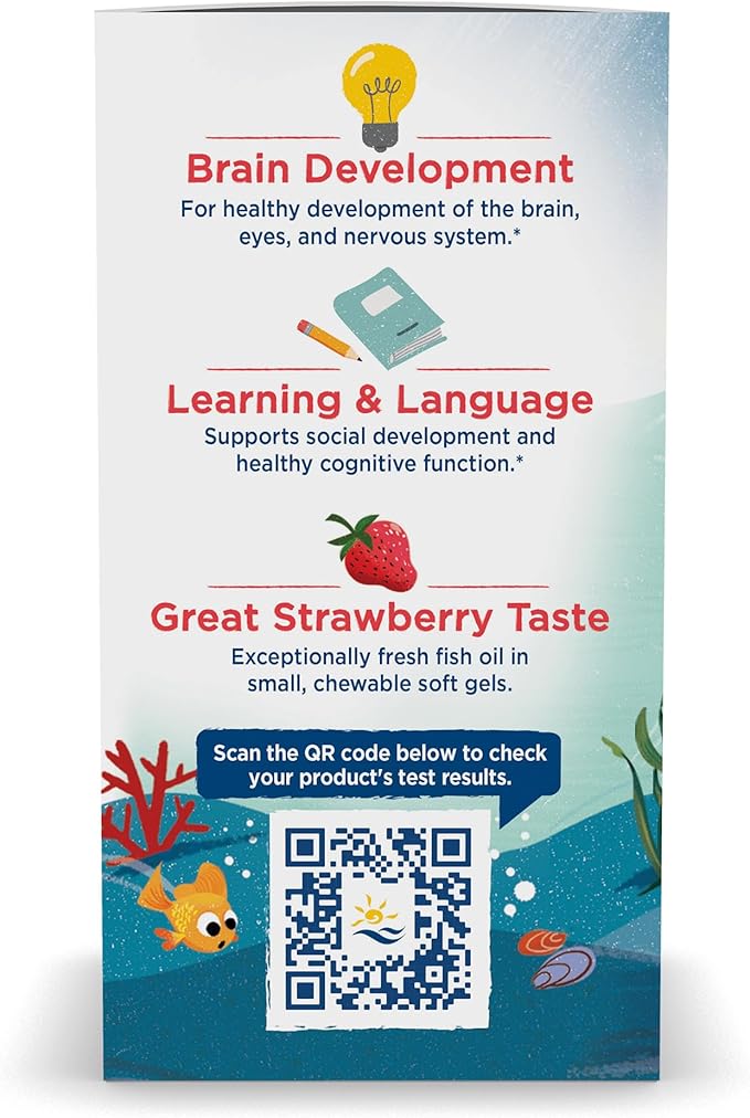 Nordic Naturals Children’s DHA, Strawberry - 360 Mini Chewable Soft Gels for Kids - 250 mg Omega-3 with EPA & DHA - Brain Development & Function - Non-GMO - 90 Servings