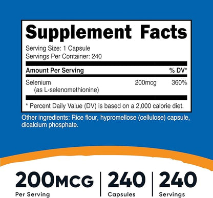 Nutricost Selenium 200mcg, 240 Veggie Caps (2 Bottles) - Non-GMO, Gluten Free L-Selenomethionine