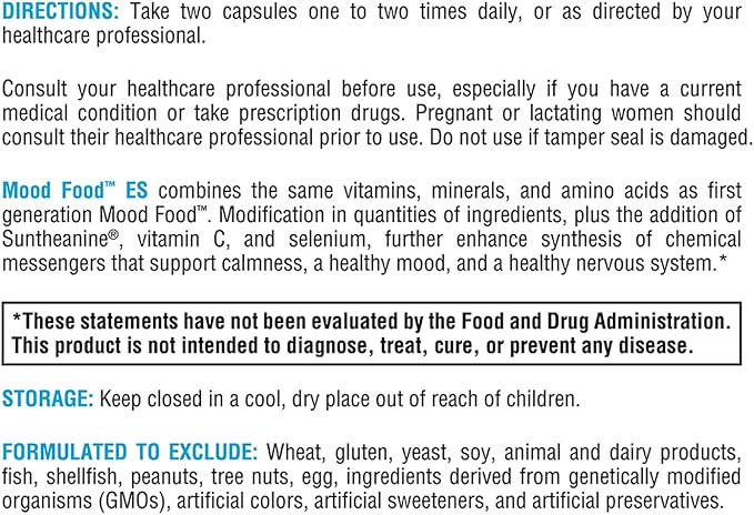 XYMOGEN Mood Food ES - Supports Calmness, Relaxation and a Healthy Mood with Active Folate, B Vitamins, 5-HTP, GABA, Minerals, Suntheanine L-Theanine, Selenium (120 Capsules)