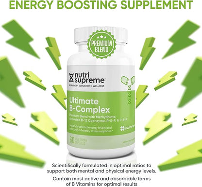 Nutri Supreme Ultimate B Complex, Highly Absrobable Essential B Vitamins with Methylfolate to Support Nervous System Function, 60 Capsules