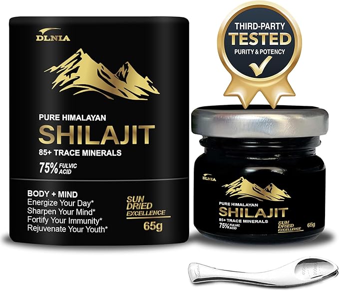 Shilajit Pure Himalayan Organic Shilajit Resin Supplement- Gold+ Grade with 85+ Trace Minerals with 75% Fulvic Acid, Overall Energy & Immune Support, Pure Shilajit for Men & Women, 65g