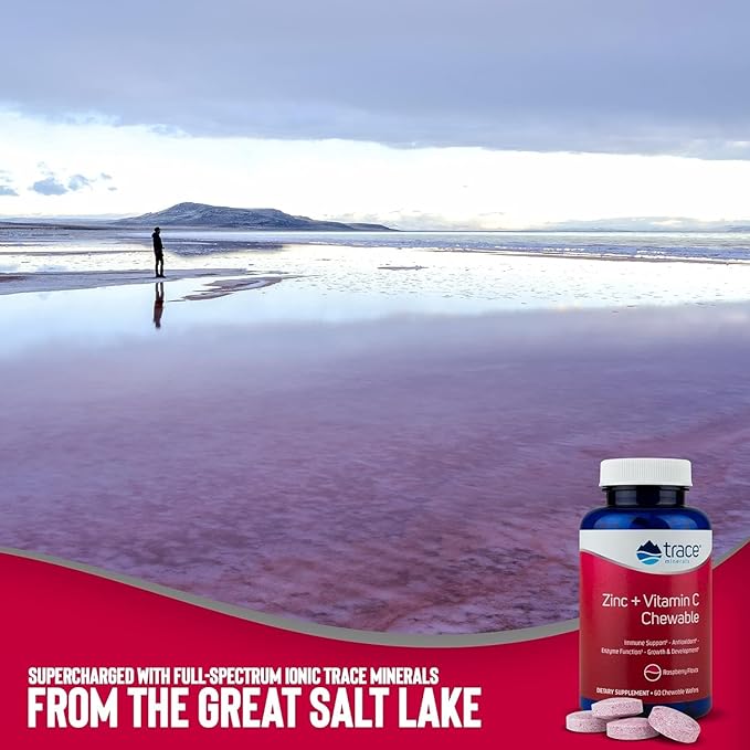 Trace Minerals Zinc Plus Vitamin C - Chewable Multivitamin for Enzyme Function & Healthy Growth Support - Vitamin & Mineral Supplement for Immune Health - Raspberry, 60 Chewable Wafers (60 Servings)