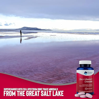 Trace Minerals Zinc Plus Vitamin C - Chewable Multivitamin for Enzyme Function & Healthy Growth Support - Vitamin & Mineral Supplement for Immune Health - Raspberry, 60 Chewable Wafers (60 Servings)