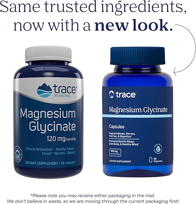 Trace Minerals Magnesium Glycinate 120mg - Bone Strength & Muscle Support - Magnesium Supplement to Aid Healthy Sleep Patterns & Relaxation - Support Nerve Function - 90 Capsules (90 Servings)