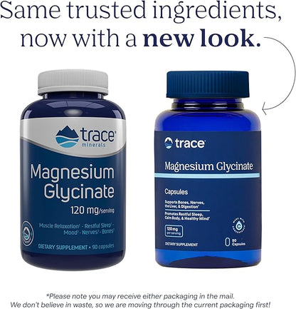Trace Minerals Magnesium Glycinate 120mg - Bone Strength & Muscle Support - Magnesium Supplement to Aid Healthy Sleep Patterns & Relaxation - Support Nerve Function - 90 Capsules (90 Servings)