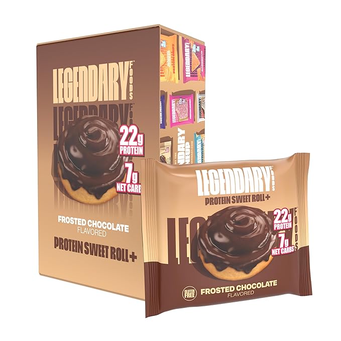 Legendary Foods 22 gram High Protein Sweet Roll+ Bars Premium Boosted - Low Carb Meal Replacement Snack Bar - 10 Gluten Free Protein Snacks - Healthy Keto Snack Box - Low Sugar Diabetic Friendly