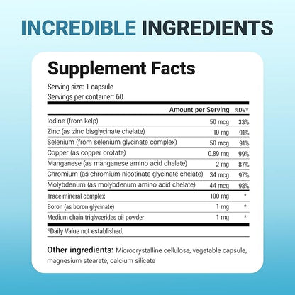 Dr. Berg Trace Minerals Enhanced Complex - Complete with 70+ Minerals Including 10 mg of Zinc - Dietary Supplement - 60 Capsules