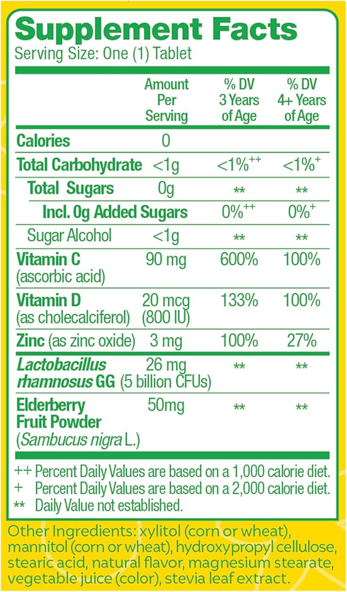 Culturelle Immune Defense Probiotic with Vitamin C, Vitamin D and Zinc + Elderberry, Non-GMO, 4-in-1 Immune Support for Kids Ages 3+*, Mixed Berry Chewables, 30 Count