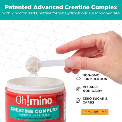 Oh!mino Patented Creatine Complex Supplement: Vegan, Sugar Free, Non-GMO & Gluten Free - Patented Formula: Pre & Post Workout Creatine, Micronized Powder, Lemon Lime Flavor (40 Servings)