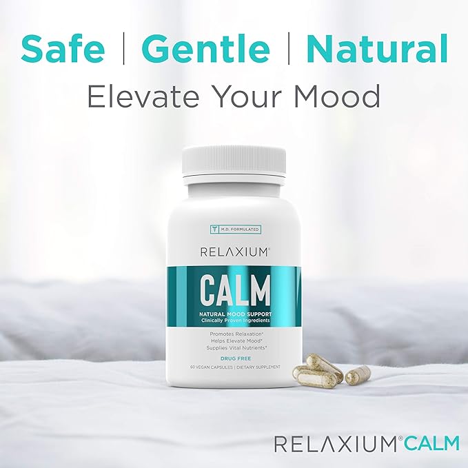 Relaxium Calm, Non-Habit Forming, Stress & Mood Support Supplement, Elevate Mood & Boost Relaxation with Ashwagandha, 5-HTP, GABA, Made in USA (60 Vegan Capsules, 30 Day Supply)