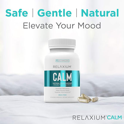 Relaxium Calm, Non-Habit Forming, Stress & Mood Support Supplement, Elevate Mood & Boost Relaxation with Ashwagandha, 5-HTP, GABA, Made in USA (60 Vegan Capsules, 30 Day Supply)