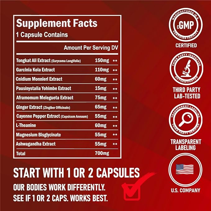 Rugged Male Enhancing Supplement for Men. Fast Acting Male Libido Booster for Men With 10 Potent Ingredients - Tongkat Ali + 9 More for Blood Flow, Energy, Stamina, Endurance, Performance 10 Capsules