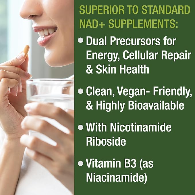 Nicotinamide Riboside NR Supplement. NMN Alternative NAD Supplement + Niacinamide For NAD+ Levels As We Age. Third Party Tested, Non-GMO, Gluten Free, Vegan NR Vitamin Supplements For Women And Men