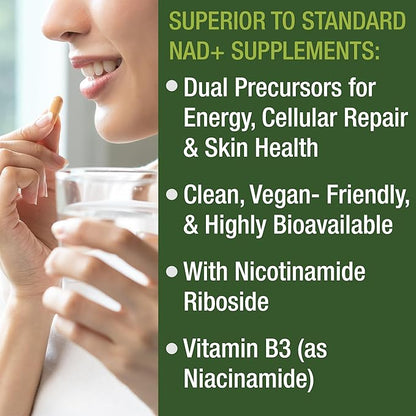 Nicotinamide Riboside NR Supplement. NMN Alternative NAD Supplement + Niacinamide For NAD+ Levels As We Age. Third Party Tested, Non-GMO, Gluten Free, Vegan NR Vitamin Supplements For Women And Men