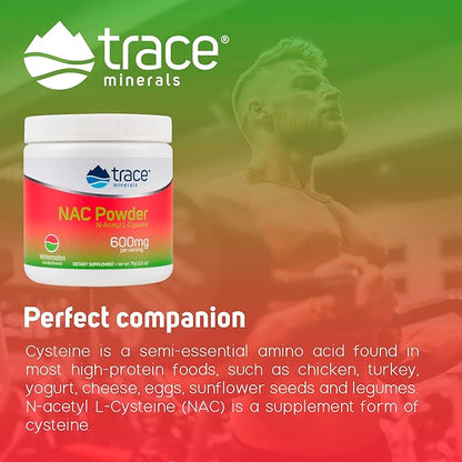 Trace Minerals | NAC Powder with N-Acetyl L-Cysteine Amino Acids | 600 mg to Support Immune System and Normally Functioning Liver and Kidneys | Natural Watermelon Flavor | 30 Servings, 2.6 oz jar