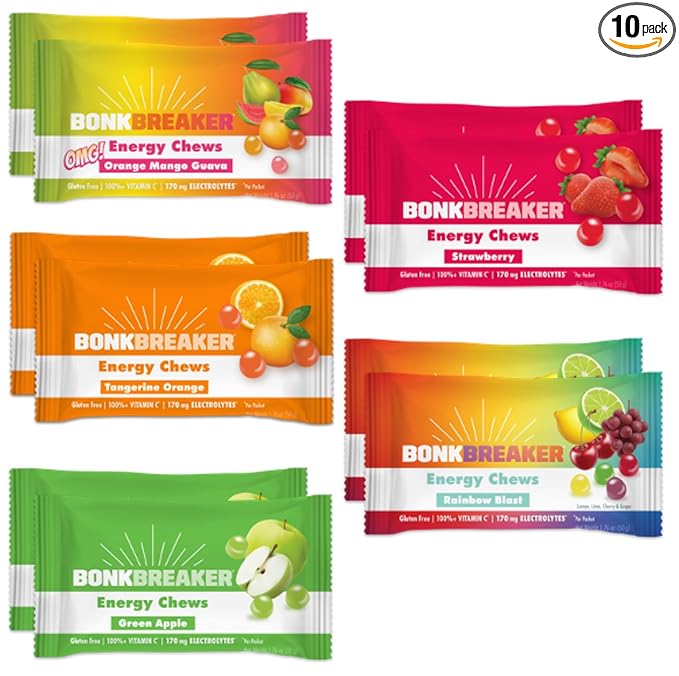 Bonk Breaker Energy Chews, Gluten-Free, Dairy-Free Ingredients to Provide Quick Energy and Focus, 1 Box of 10 Packets, Variety Pack