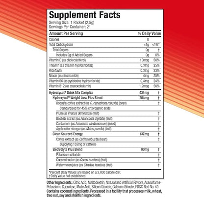 Hydroxycut Drink Mix, Wildberry Blast - 21 Travel-Size Packets - Zero Calories, Zero Sugar - Boost Metabolism, Burn Calories, Increase Energy - For Women & Men