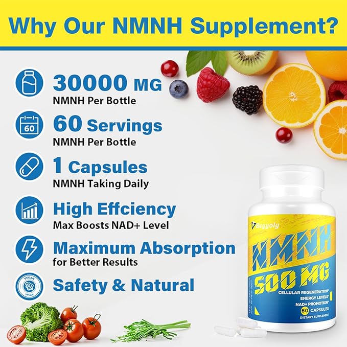NMNH (Dihydronicotinamide Mononucleotide) 500mg Per Serving, NMNH NAD Supplement to Boost NAD+ Levels As We Age, NAD Plus Supplement for Anti Aging, Energy, Immune, Focus, Pure Organic - 780 Capsules