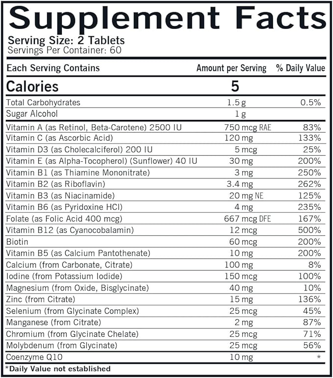 Kirkman - Children's Chewable Multivitamin & Mineral - 120 Tablets - Potent Broad-Spectrum Vitamin/Mineral Supplement - with Xylitol - Natural Mango Peach Flavor
